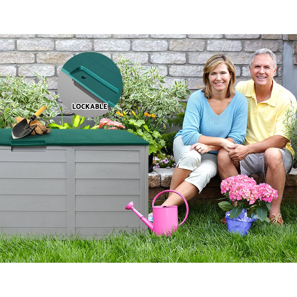 Gardeon Outdoor Storage Box 290L Lockable Organiser Garden Deck Shed Tool Green - Outdoorium