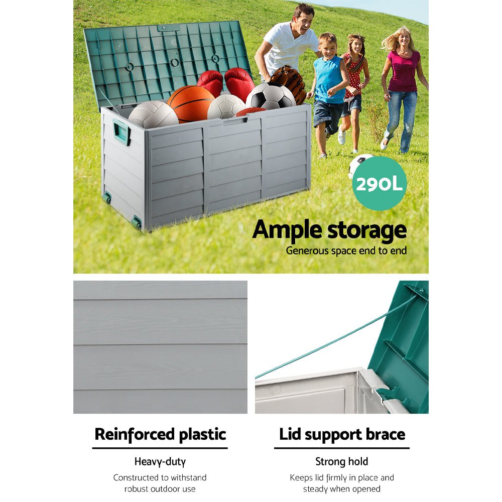 Gardeon Outdoor Storage Box 290L Lockable Organiser Garden Deck Shed Tool Green - Outdoorium