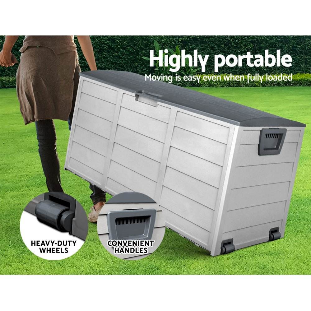 Gardeon Outdoor Storage Box 290L Lockable Organiser Garden Deck Shed Tool Grey - Outdoorium
