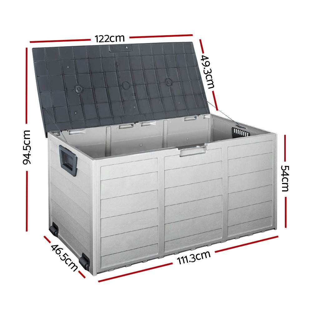 Gardeon Outdoor Storage Box 290L Lockable Organiser Garden Deck Shed Tool Grey - Outdoorium