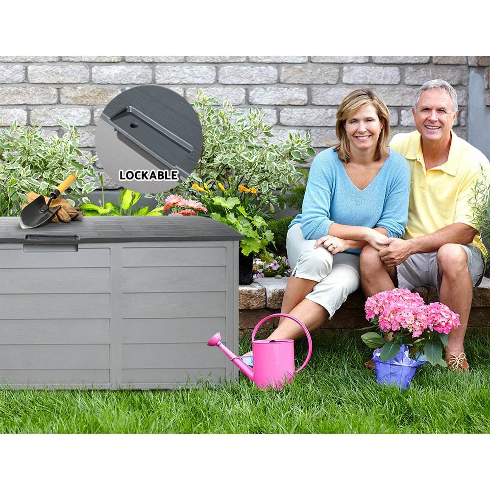 Gardeon Outdoor Storage Box 290L Lockable Organiser Garden Deck Shed Tool Grey - Outdoorium