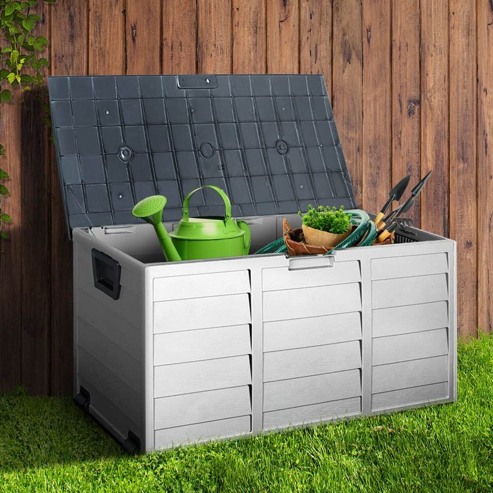 Gardeon Outdoor Storage Box 290L Lockable Organiser Garden Deck Shed Tool Grey - Outdoorium