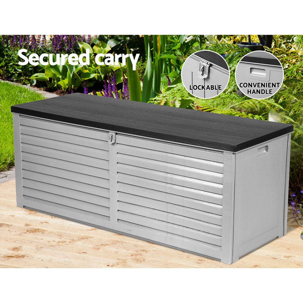 Gardeon Outdoor Storage Box 390L Container Lockable Garden Bench Tools Toy Shed Black - Outdoorium