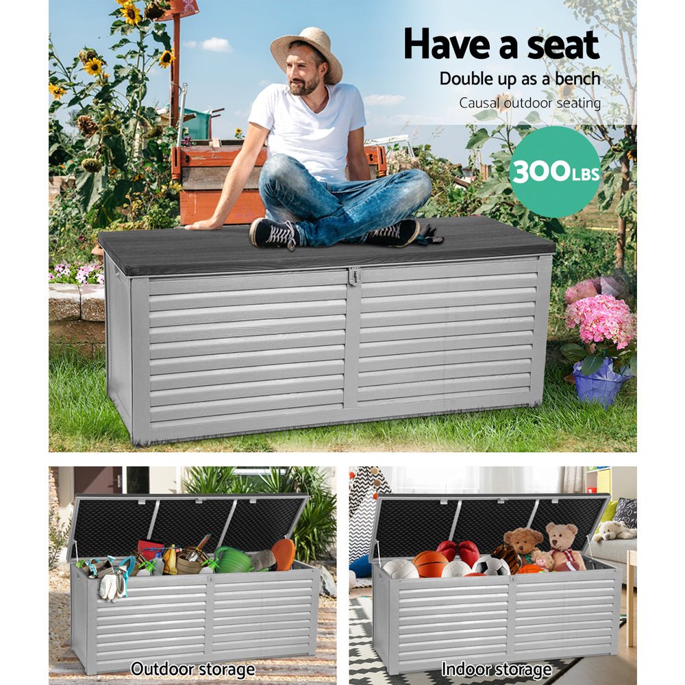 Gardeon Outdoor Storage Box 390L Container Lockable Garden Bench Tools Toy Shed Black - Outdoorium