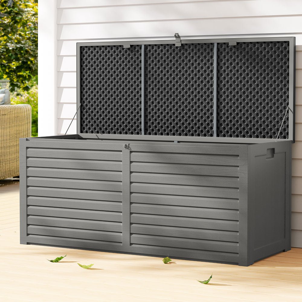 Gardeon Outdoor Storage Box 490L Container Lockable Garden Bench Tools Toy Shed Black | Outdoorium