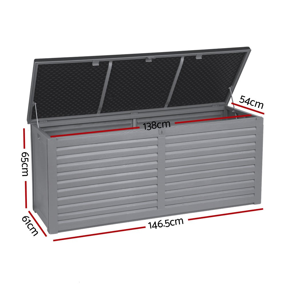 Gardeon Outdoor Storage Box 490L Container Lockable Garden Bench Tools Toy Shed Black | Outdoorium