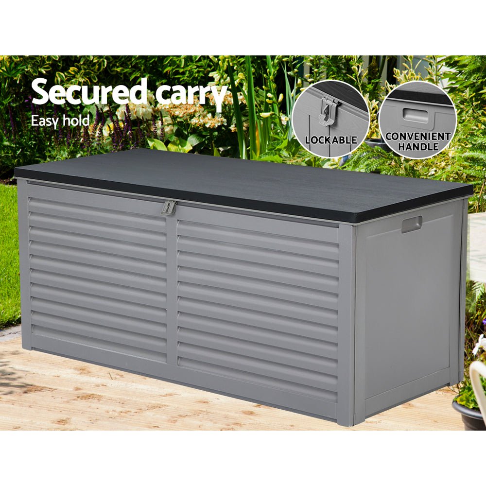 Gardeon Outdoor Storage Box 490L Container Lockable Garden Bench Tools Toy Shed Black | Outdoorium
