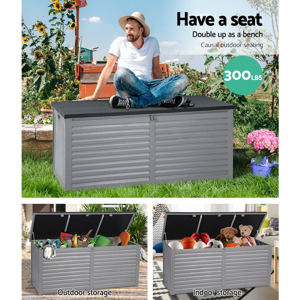 Gardeon Outdoor Storage Box 490L Container Lockable Garden Bench Tools Toy Shed Black | Outdoorium