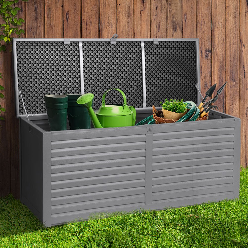 Gardeon Outdoor Storage Box 490L Container Lockable Garden Bench Tools Toy Shed Black - Outdoorium