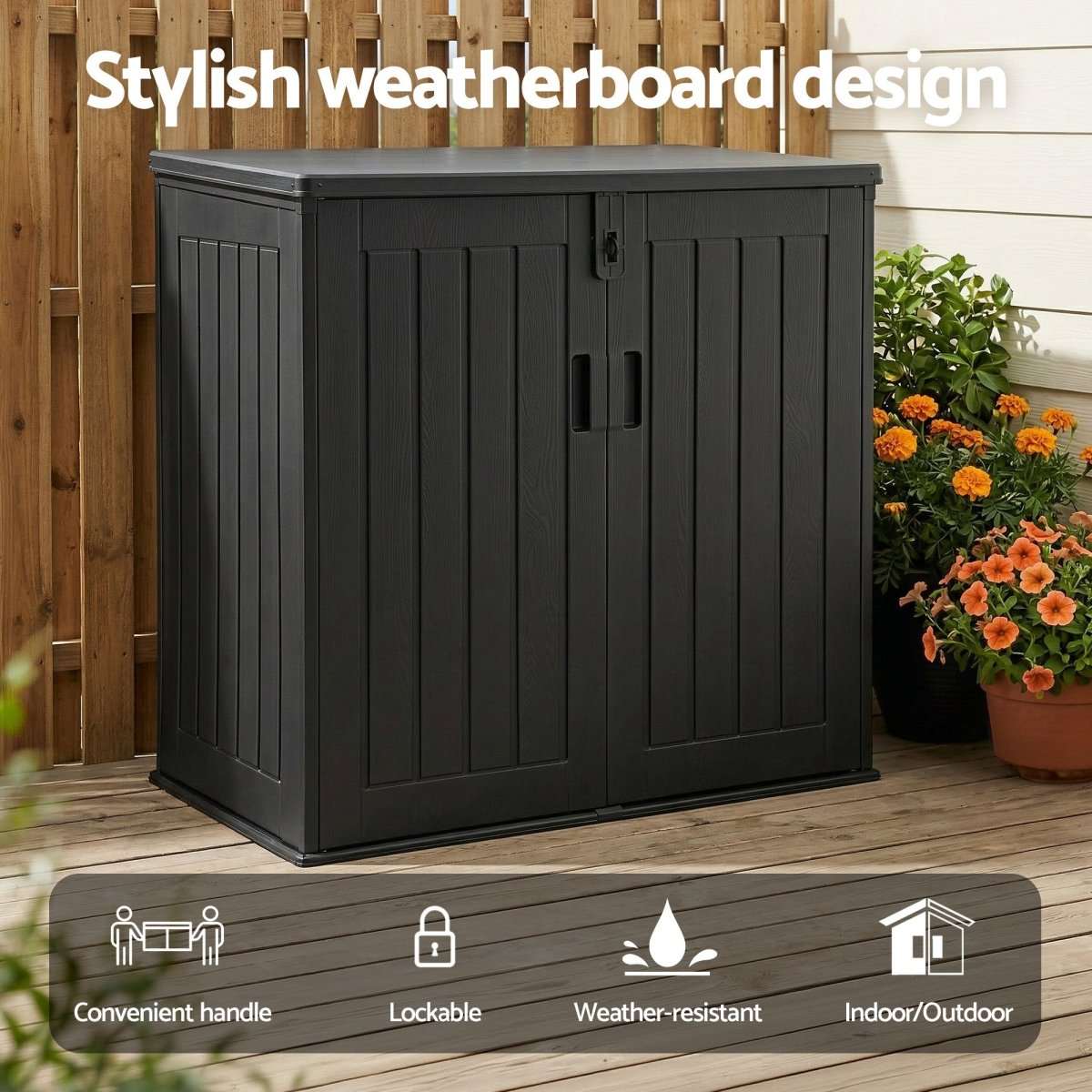 Gardeon Outdoor Storage Box 775L Container Lockable Cabinet Tool Organizer Shed Black | Home & Garden > Storage > Storage Boxes