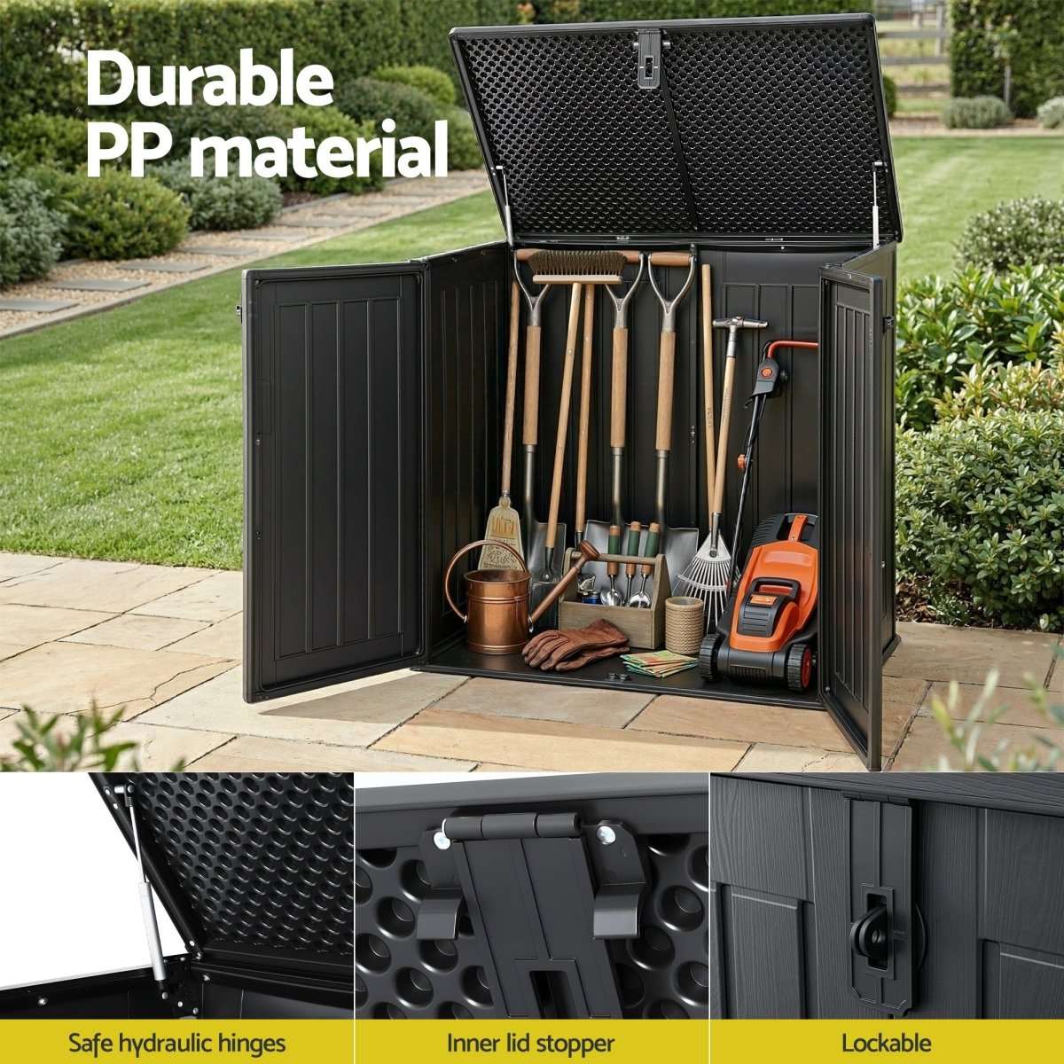 Gardeon Outdoor Storage Box 775L Container Lockable Cabinet Tool Organizer Shed Black | Home & Garden > Storage > Storage Boxes