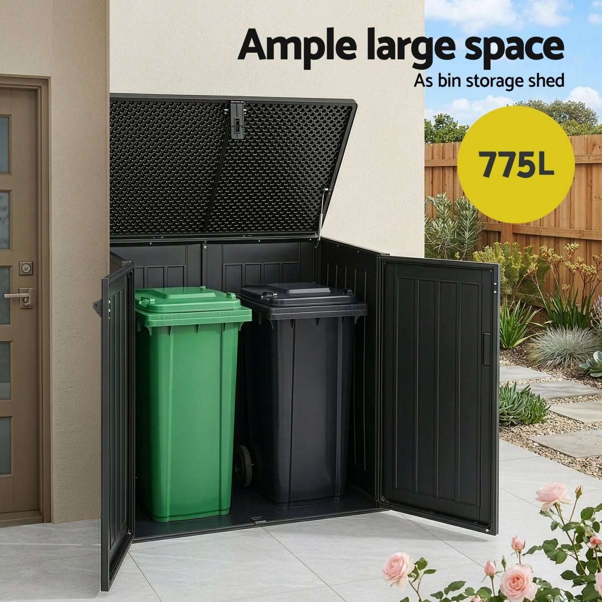Gardeon Outdoor Storage Box 775L Container Lockable Cabinet Tool Organizer Shed Black | Home & Garden > Storage > Storage Boxes