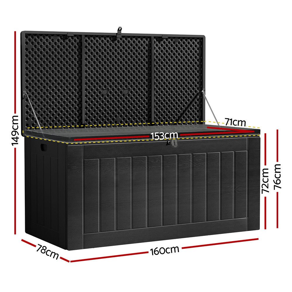 Gardeon Outdoor Storage Box 830L Container Lockable Bench Tool Shed All Black - Outdoorium