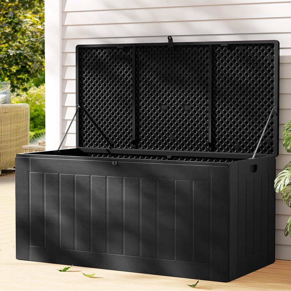 Gardeon Outdoor Storage Box 830L Container Lockable Bench Tool Shed All Black - Outdoorium