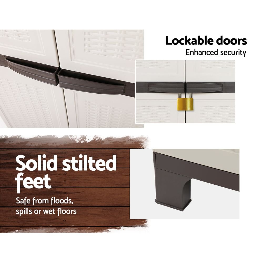 Gardeon Outdoor Storage Cabinet Box 173cm Lockable Cupboard Sheds Adjustable Rattan Beige | Outdoorium