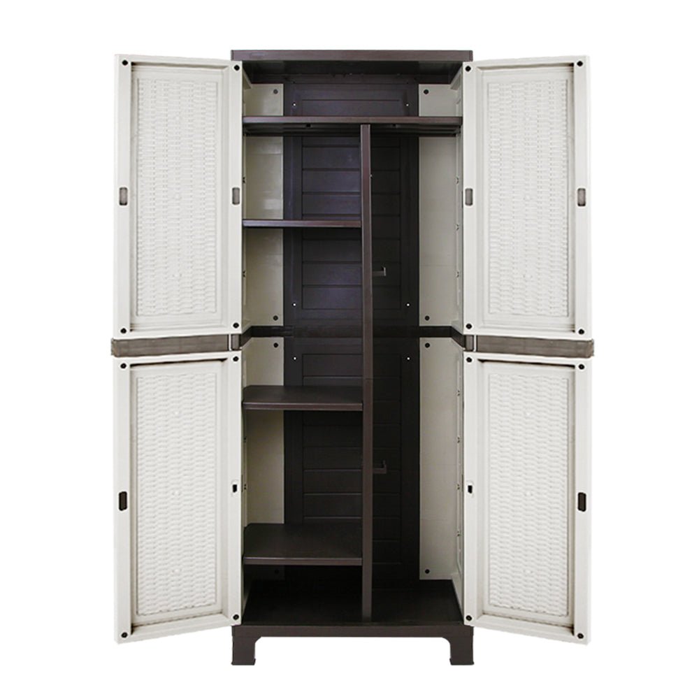 Gardeon Outdoor Storage Cabinet Box 173cm Lockable Cupboard Sheds Adjustable Rattan Beige | Outdoorium