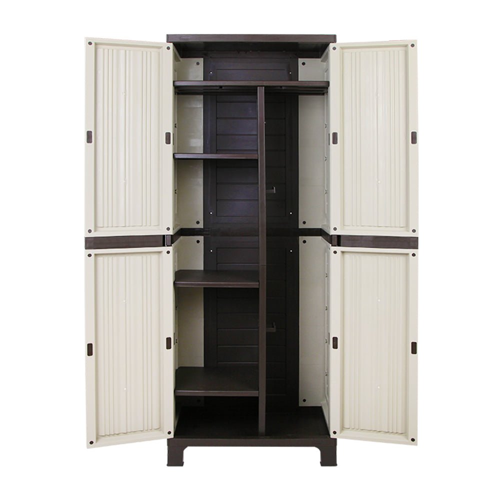 Gardeon Outdoor Storage Cabinet Box 173cm Lockable Cupboard Sheds Garage Adjustable Beige | Outdoorium