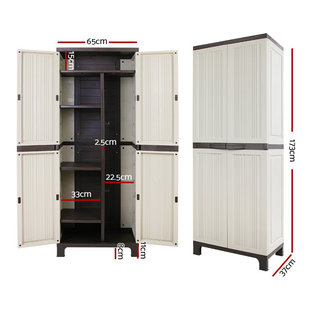 Gardeon Outdoor Storage Cabinet Box 173cm Lockable Cupboard Sheds Garage Adjustable Beige - Outdoorium