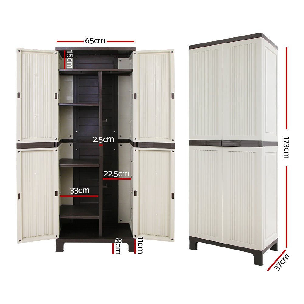 Gardeon Outdoor Storage Cabinet Box 173cm Lockable Cupboard Sheds Garage Adjustable Beige | Outdoorium
