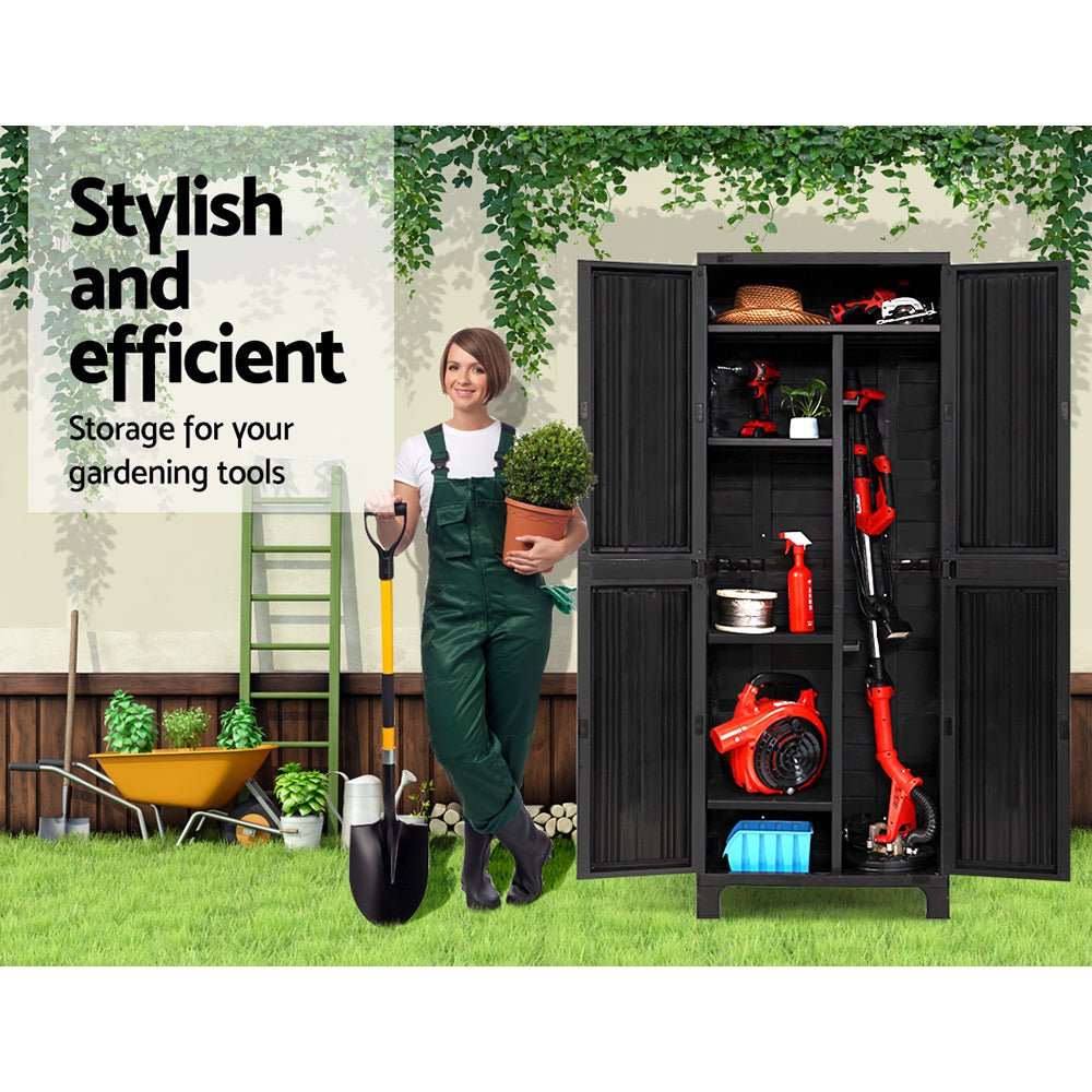 Gardeon Outdoor Storage Cabinet Box 173cm Lockable Cupboard Sheds Garage Adjustable Black | Home & Garden > Storage