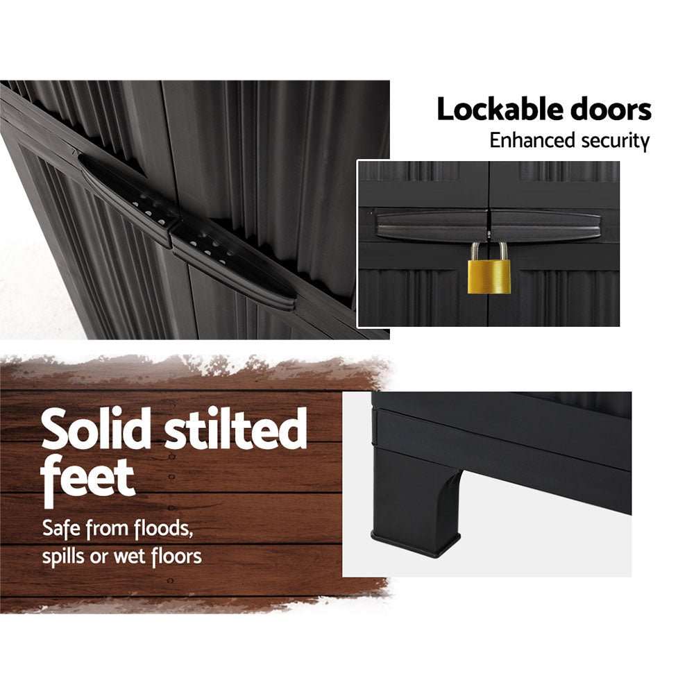 Gardeon Outdoor Storage Cabinet Box 173cm Lockable Cupboard Sheds Garage Adjustable Black | Home & Garden > Storage