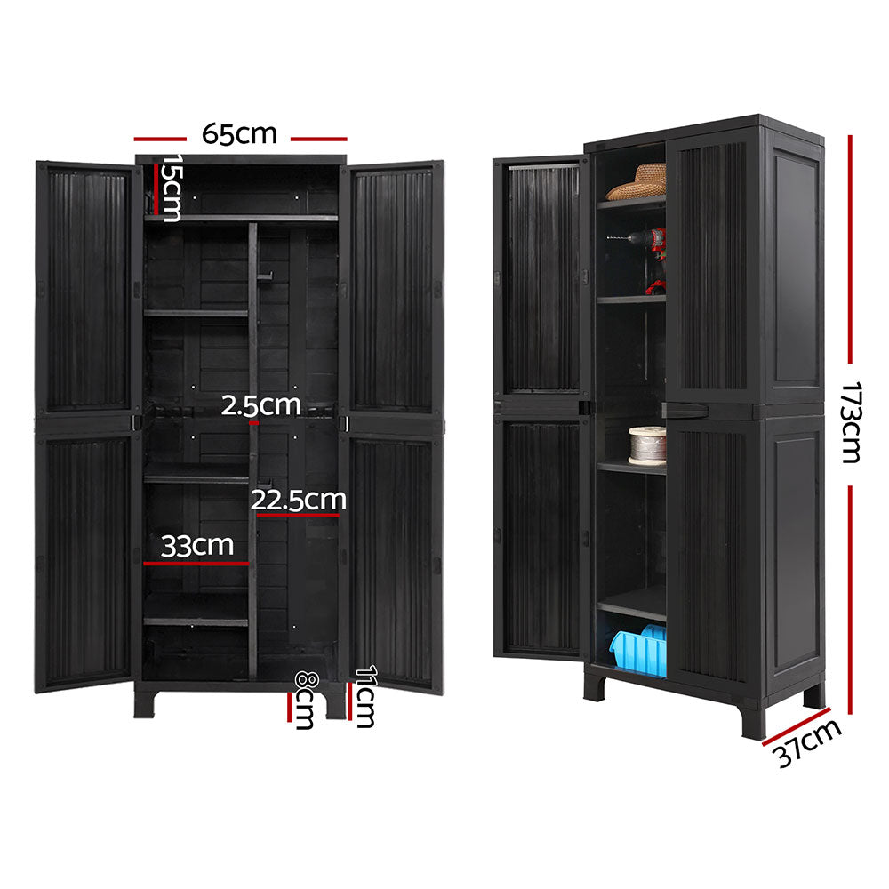 Gardeon Outdoor Storage Cabinet Box 173cm Lockable Cupboard Sheds Garage Adjustable Black | Outdoorium