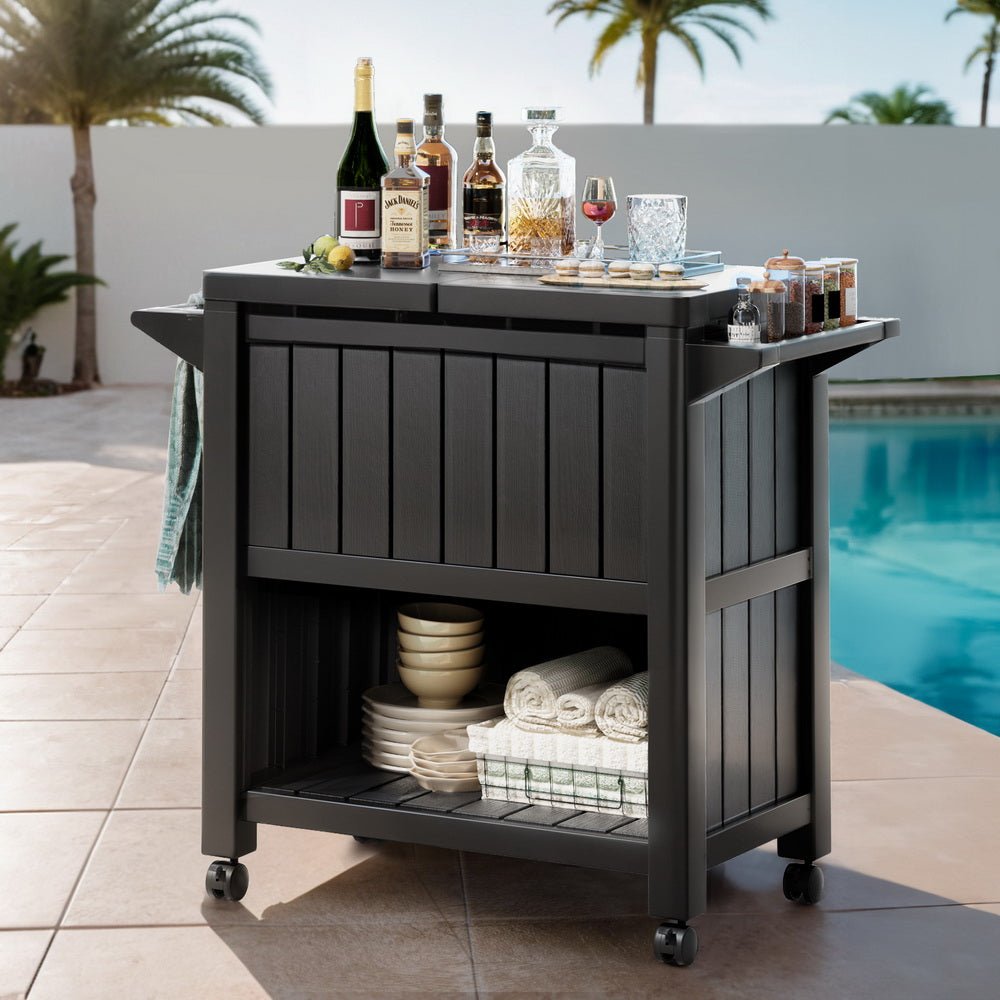 Gardeon Outdoor Storage Cabinet Box 80L Ice Bucket Cooler Rolling Serving Cart Kitchen Trolley - Outdoorium