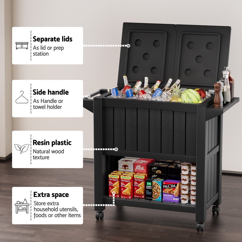 Gardeon Outdoor Storage Cabinet Box 80L Ice Bucket Cooler Rolling Serving Cart Kitchen Trolley - Outdoorium