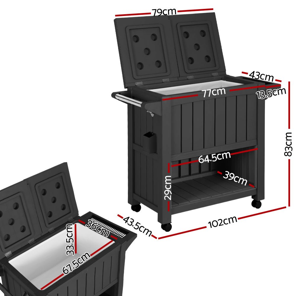 Gardeon Outdoor Storage Cabinet Box 80L Ice Bucket Cooler Rolling Serving Cart Kitchen Trolley - Outdoorium