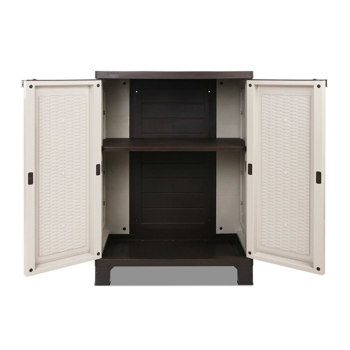 Gardeon Outdoor Storage Cabinet Box 92cm Lockable Cupboard Sheds Adjustable Rattan Beige | Outdoorium