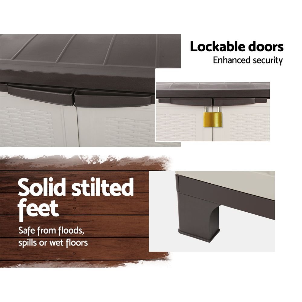 Gardeon Outdoor Storage Cabinet Box 92cm Lockable Cupboard Sheds Adjustable Rattan Beige | Outdoorium