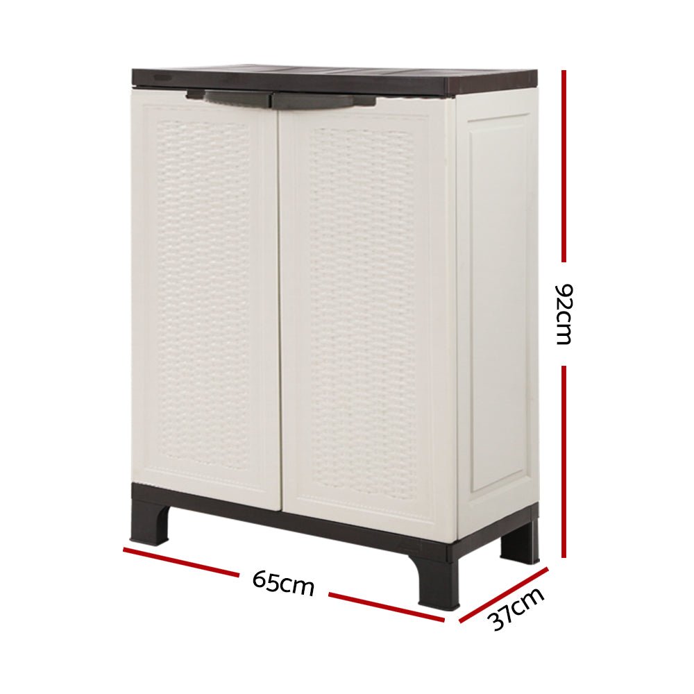 Gardeon Outdoor Storage Cabinet Box 92cm Lockable Cupboard Sheds Adjustable Rattan Beige | Outdoorium