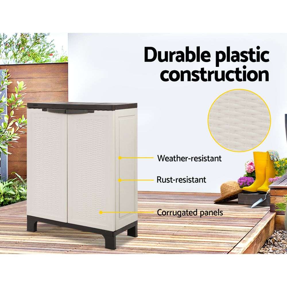 Gardeon Outdoor Storage Cabinet Box 92cm Lockable Cupboard Sheds Adjustable Rattan Beige | Home & Garden > Storage