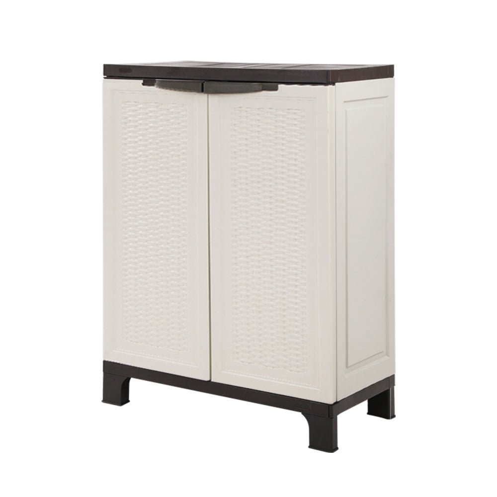 Gardeon Outdoor Storage Cabinet Box 92cm Lockable Cupboard Sheds Adjustable Rattan Beige | Outdoorium