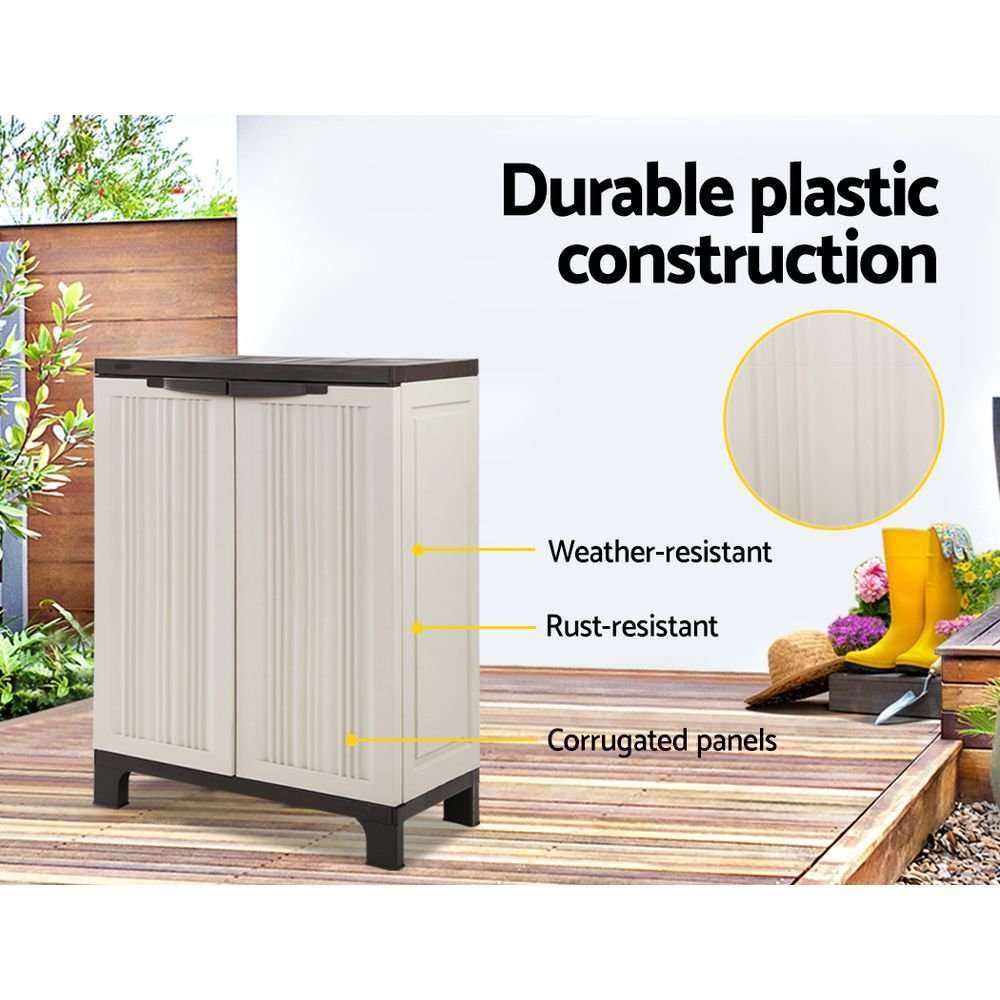 Gardeon Outdoor Storage Cabinet Box 92cm Lockable Cupboard Sheds Garage Adjustable Beige | Home & Garden > Storage