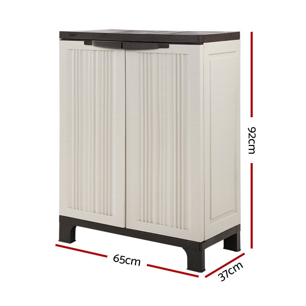 Gardeon Outdoor Storage Cabinet Box 92cm Lockable Cupboard Sheds Garage Adjustable Beige | Outdoorium