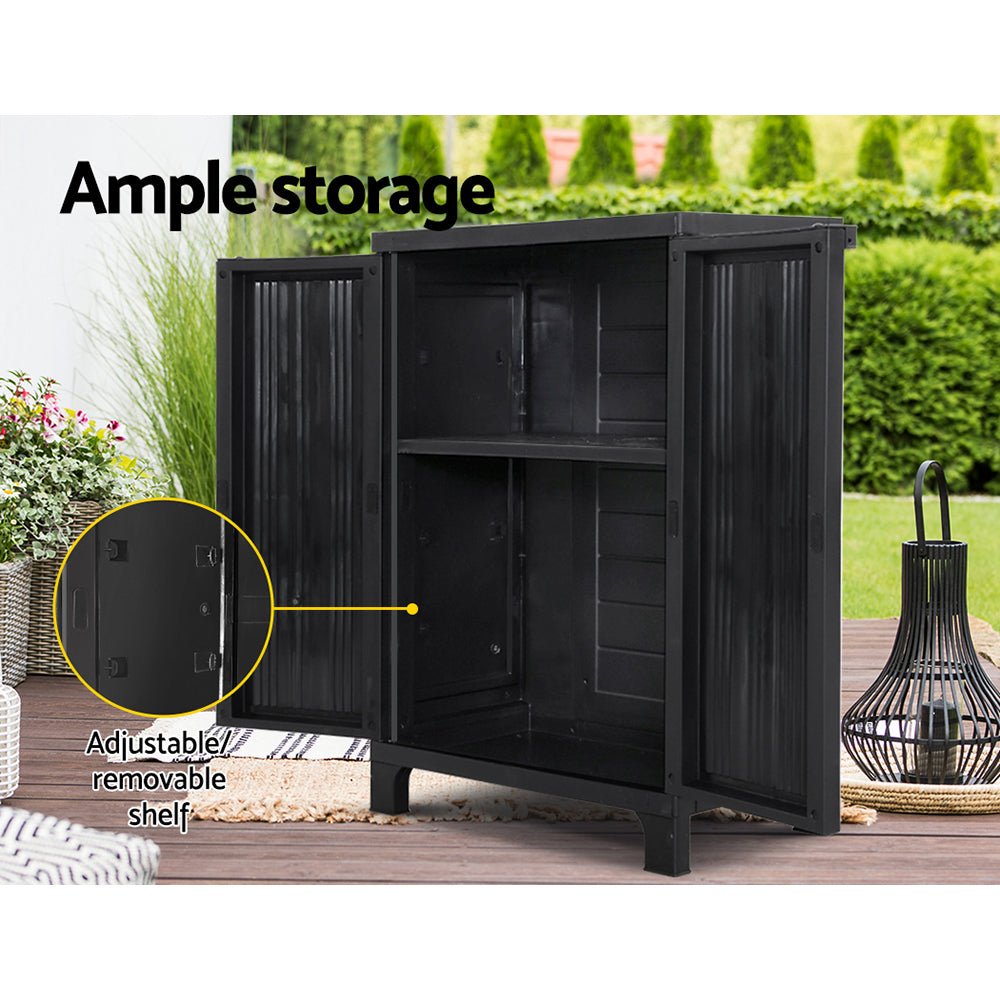Gardeon Outdoor Storage Cabinet Box 92cm Lockable Cupboard Sheds Garage Adjustable Black | Outdoorium