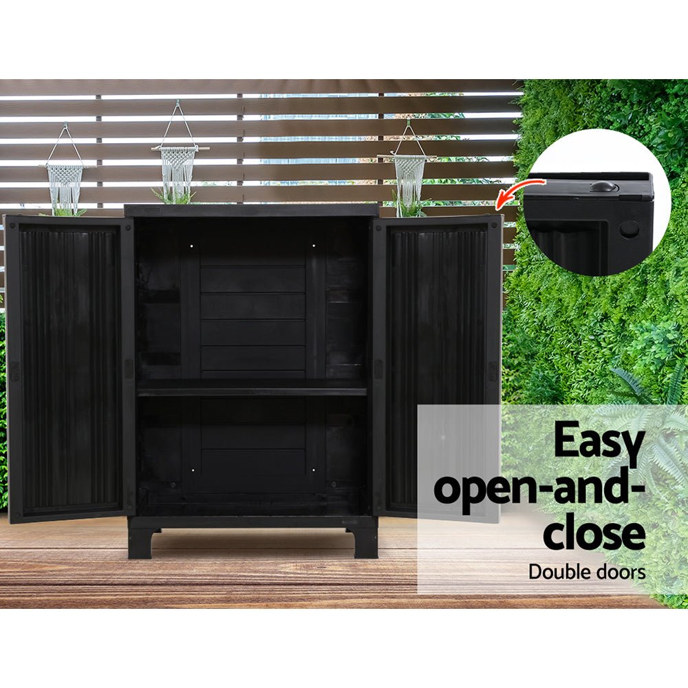 Gardeon Outdoor Storage Cabinet Box 92cm Lockable Cupboard Sheds Garage Adjustable Black | Outdoorium