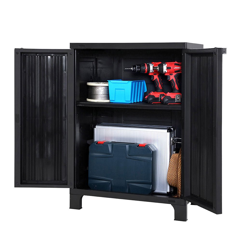Gardeon Outdoor Storage Cabinet Box 92cm Lockable Cupboard Sheds Garage Adjustable Black | Outdoorium