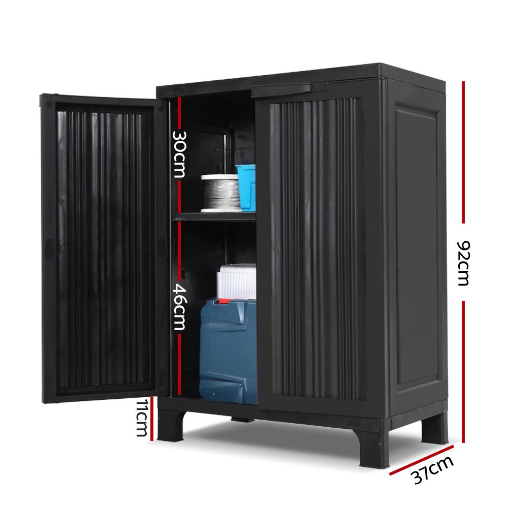 Gardeon Outdoor Storage Cabinet Box 92cm Lockable Cupboard Sheds Garage Adjustable Black | Outdoorium