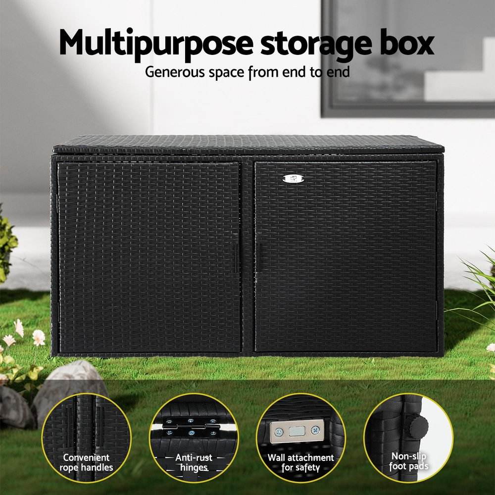 Gardeon Outdoor Storage Cabinet Box Deck Wicker Shelf Chest Garden Shed Tools Black | Outdoorium