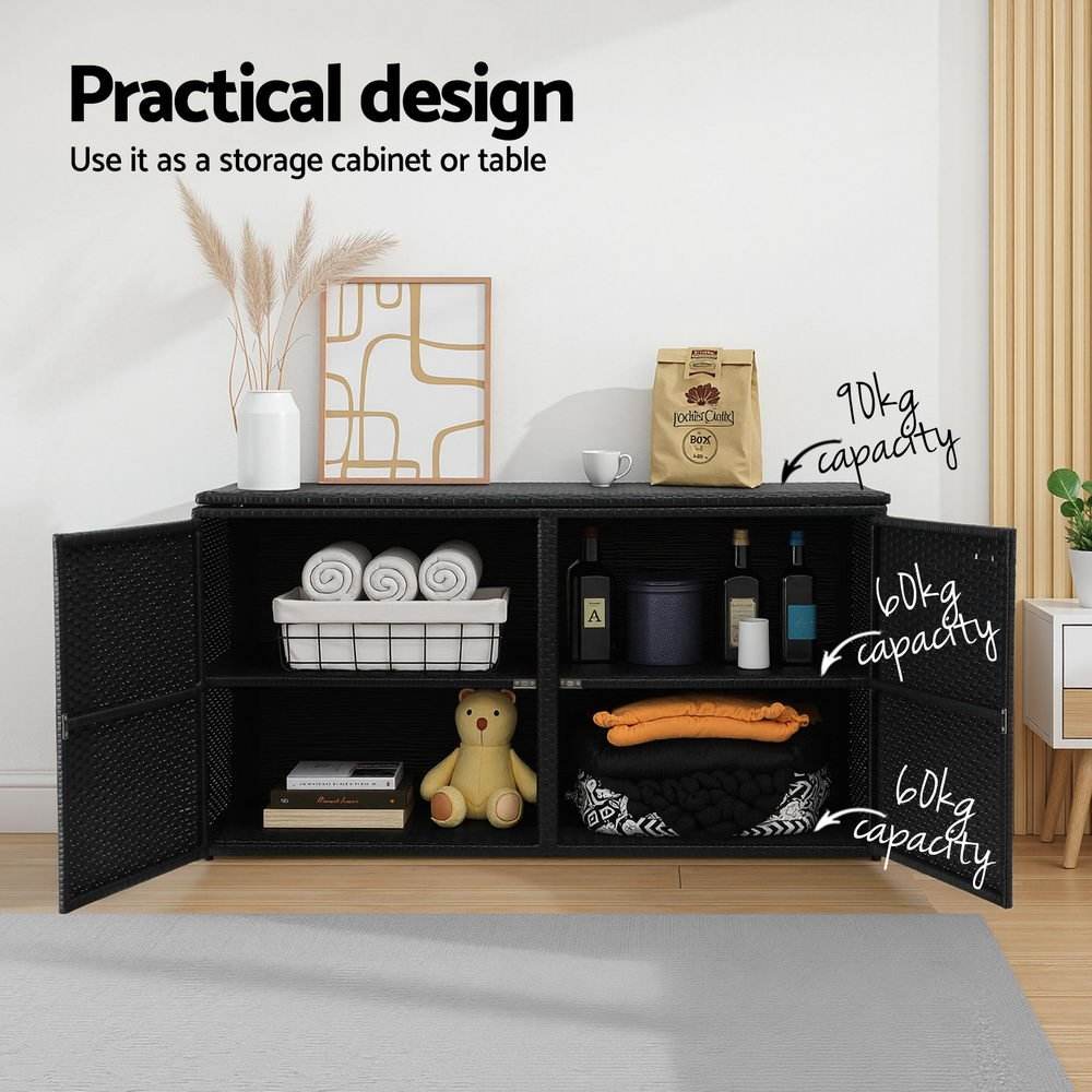 Gardeon Outdoor Storage Cabinet Box Deck Wicker Shelf Chest Garden Shed Tools Black | Outdoorium