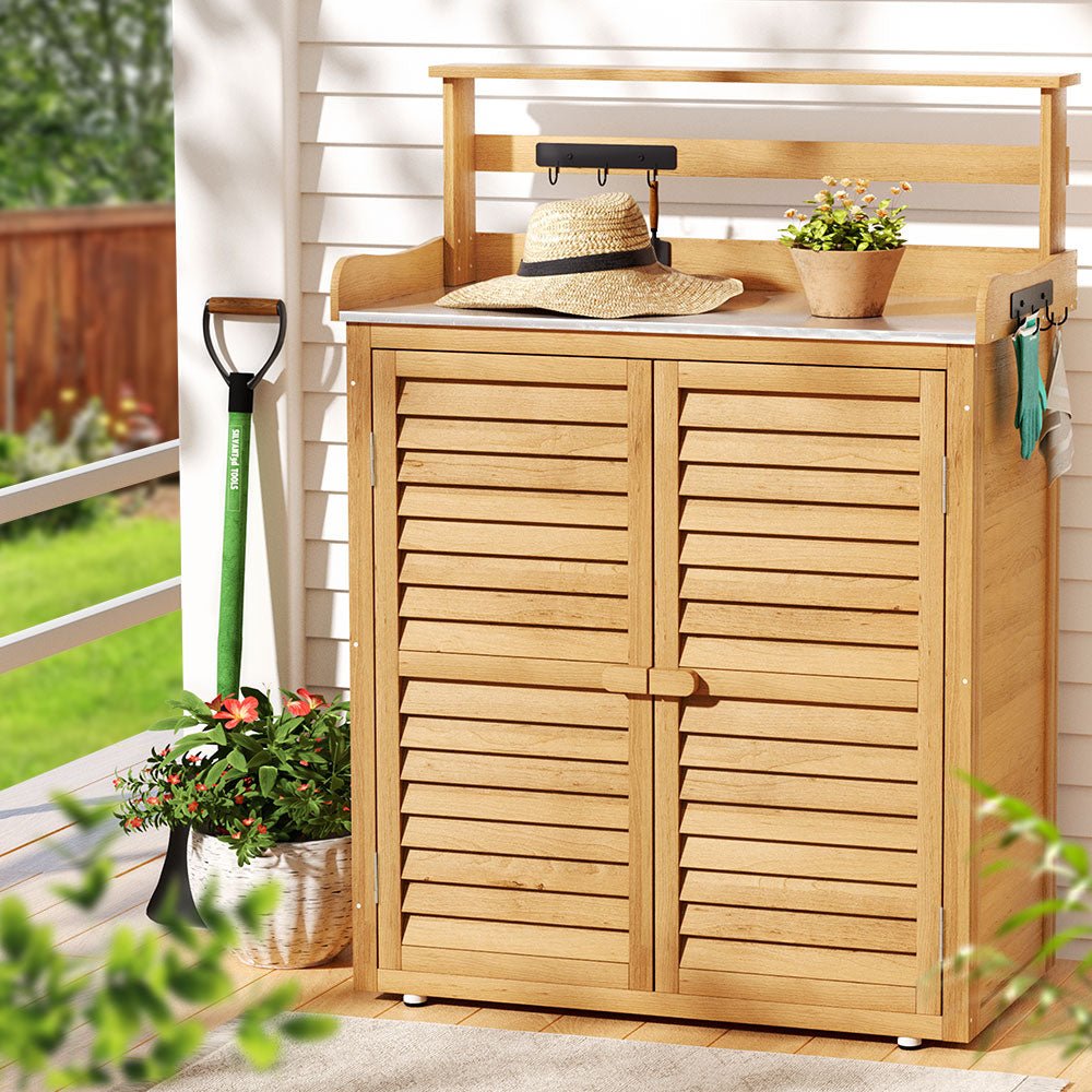Gardeon Outdoor Storage Cabinet Box Potting Bench Table Shelf Chest Garden Shed - Outdoorium