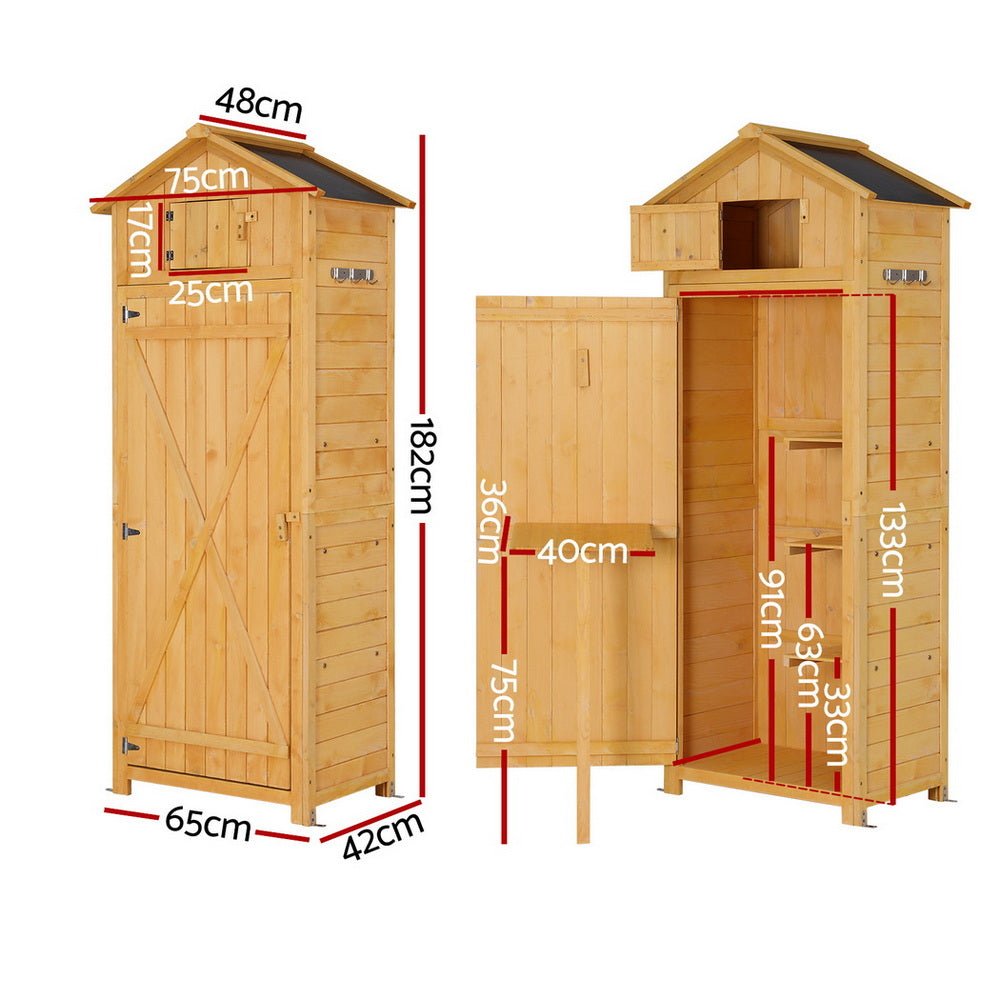 Gardeon Outdoor Storage Cabinet Cupboard Folding Table Tool Organizer Shed Adjustable | Outdoorium