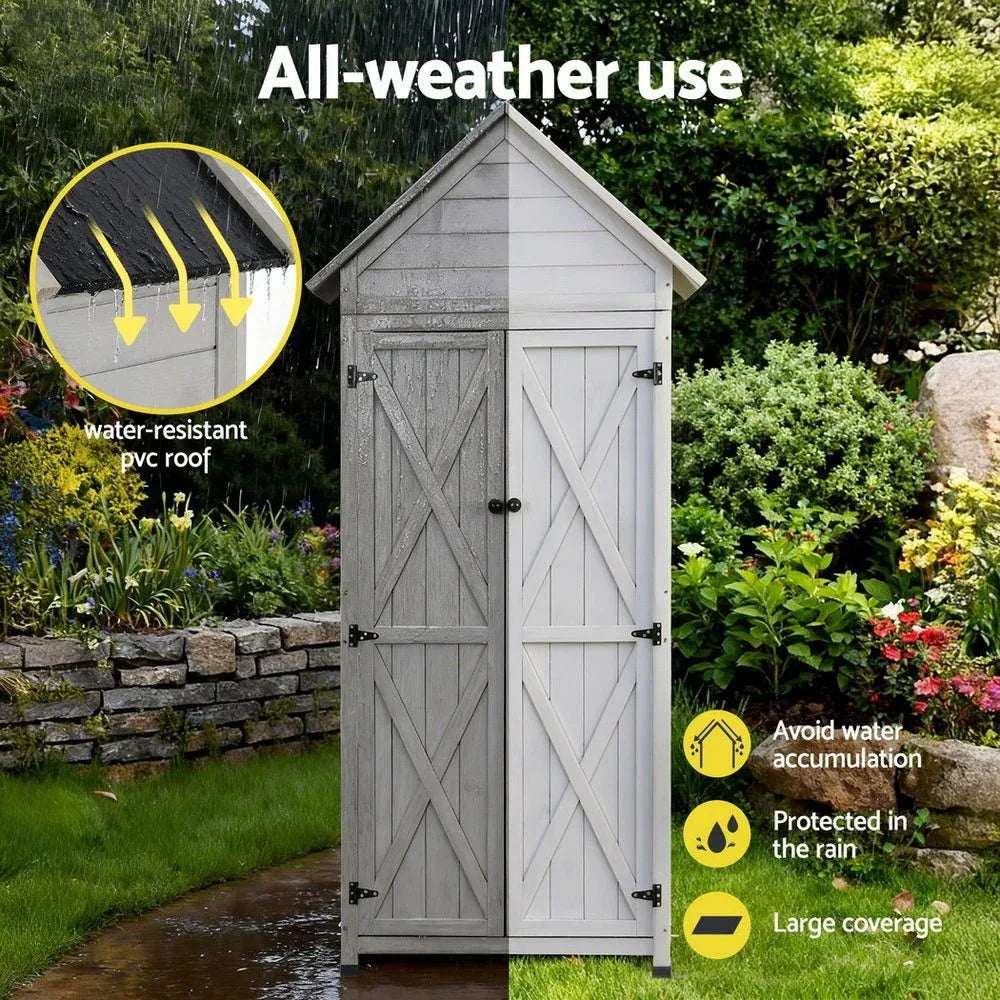 Gardeon Outdoor Storage Cabinet Cupboard Lockable Tool Organizer Shed Adjustable Grey | Furniture > Office > Storage Cabinets