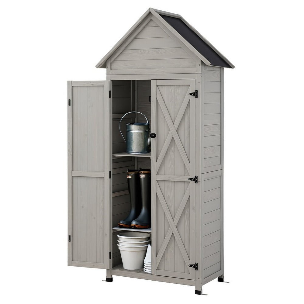 Gardeon Outdoor Storage Cabinet Cupboard Lockable Tool Organizer Shed Adjustable Grey | Outdoorium