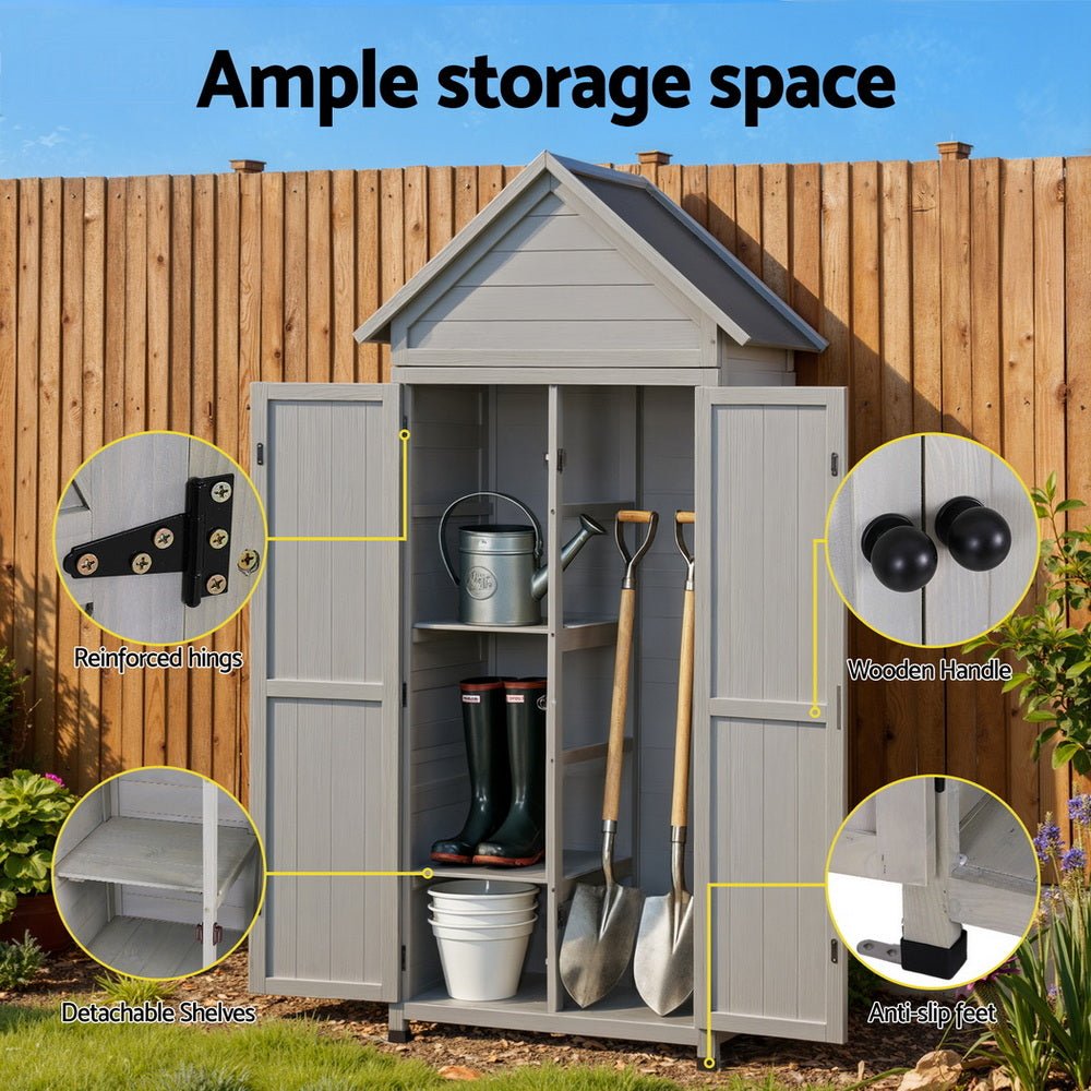 Gardeon Outdoor Storage Cabinet Cupboard Lockable Tool Organizer Shed Adjustable Grey | Outdoorium