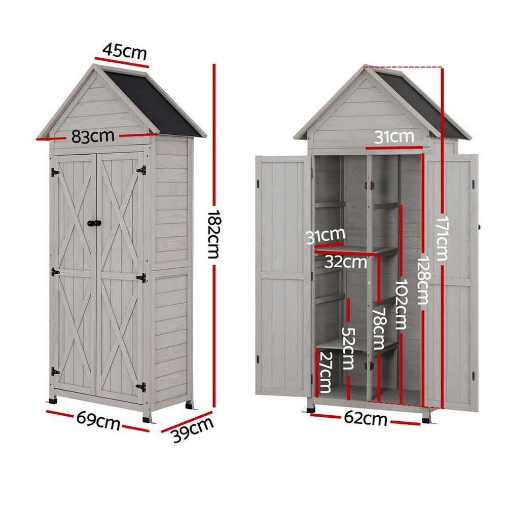 Gardeon Outdoor Storage Cabinet Cupboard Lockable Tool Organizer Shed Adjustable Grey | Outdoorium