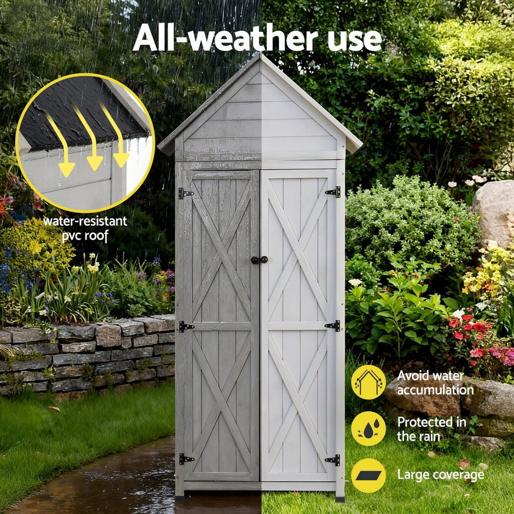 Gardeon Outdoor Storage Cabinet Cupboard Lockable Tool Organizer Shed Adjustable Grey | Outdoorium