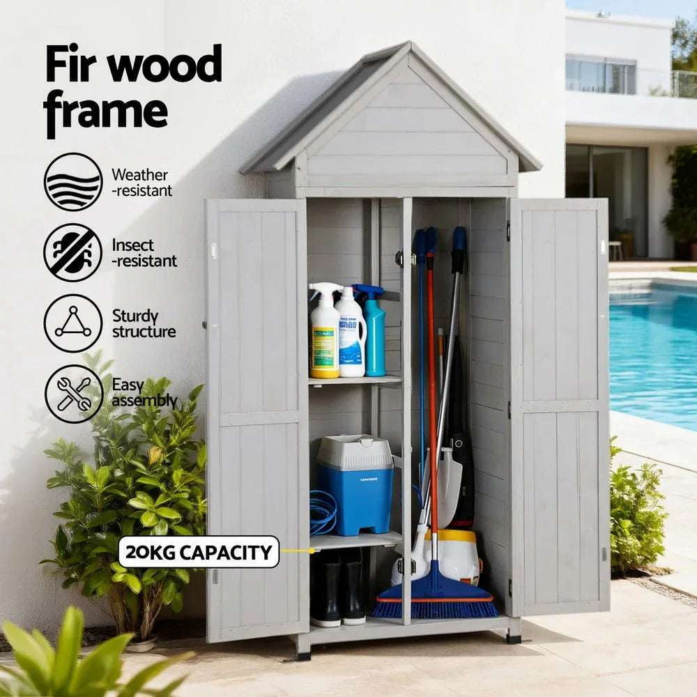 Gardeon Outdoor Storage Cabinet Cupboard Lockable Tool Organizer Shed Adjustable Grey | Furniture > Office > Storage Cabinets